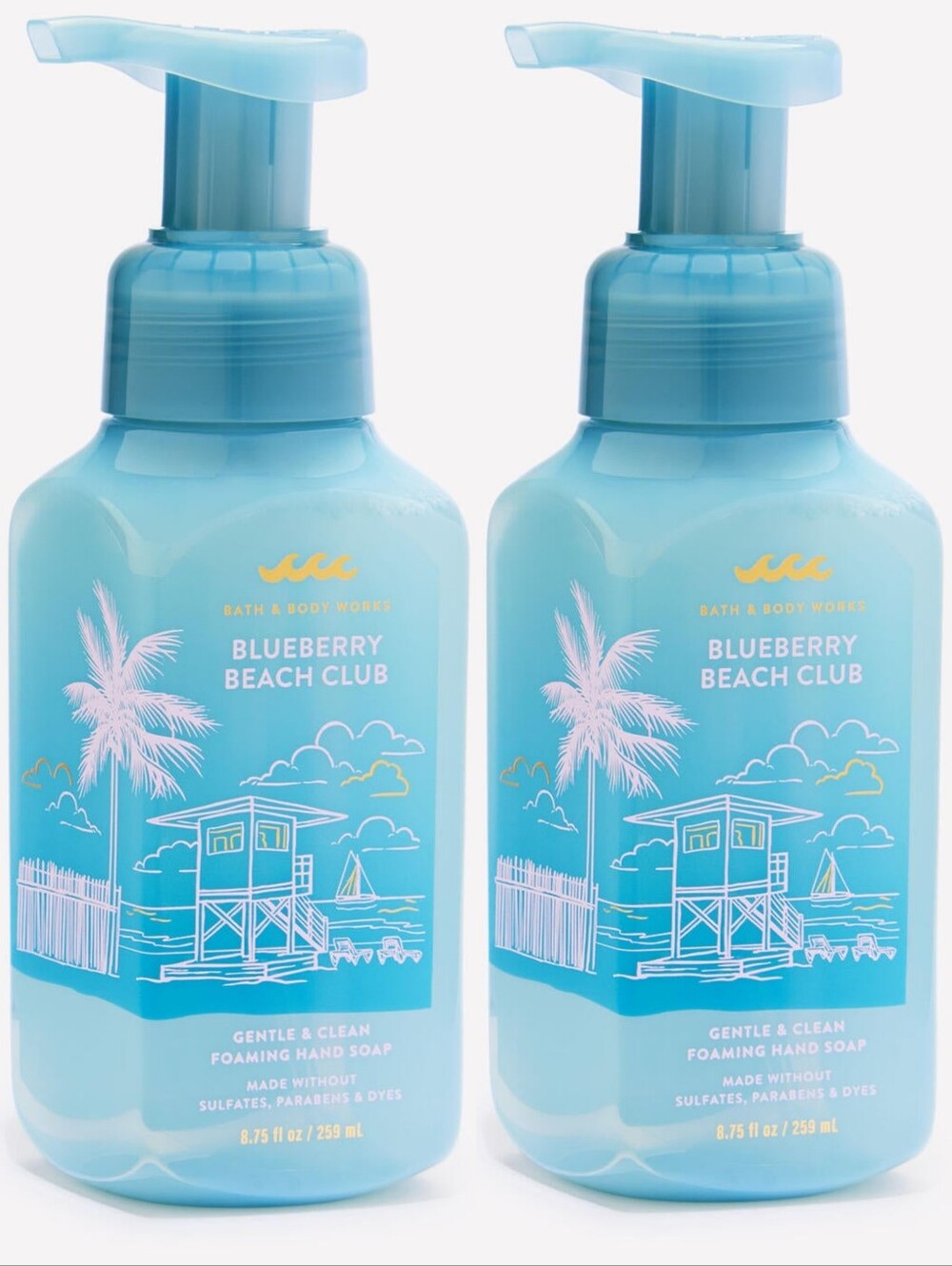 Bath & Body Works Blueberry Beach Club Foaming Hand Soap Set of 2 NEW RARE